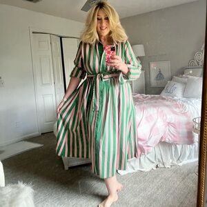 Striped Green and Pink Belted Dress from The Tiny Tassel Boutique in Charleston